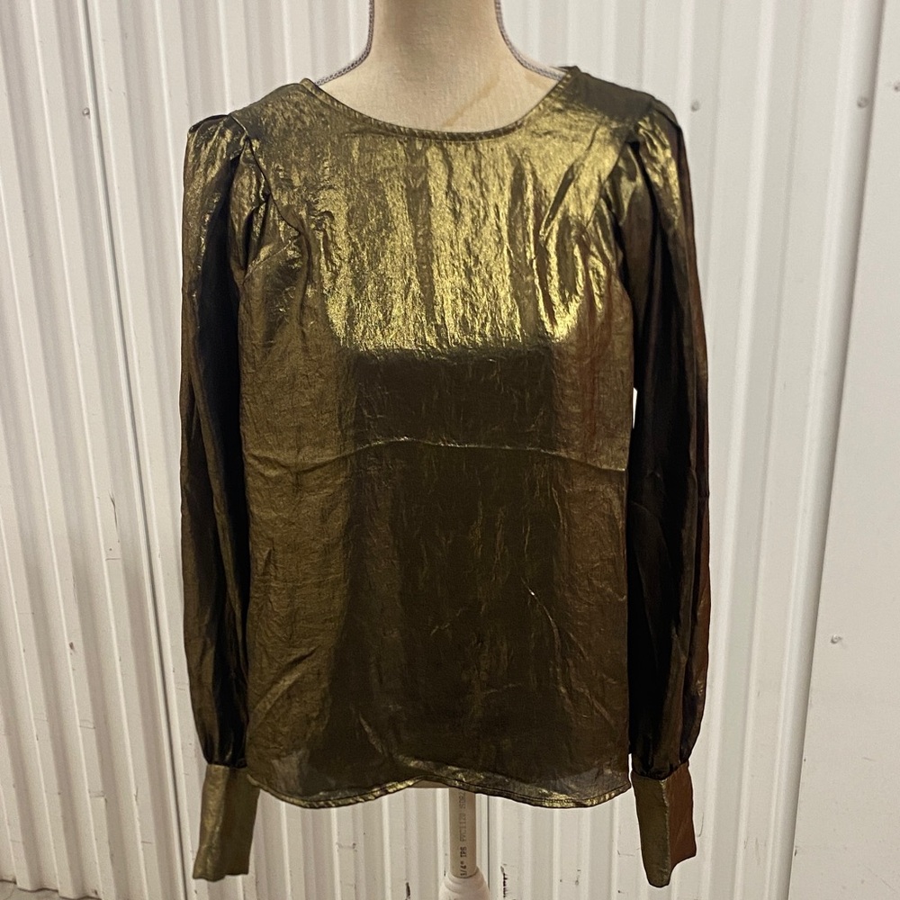Express Metallic Olive Long Sleeve Blouse
